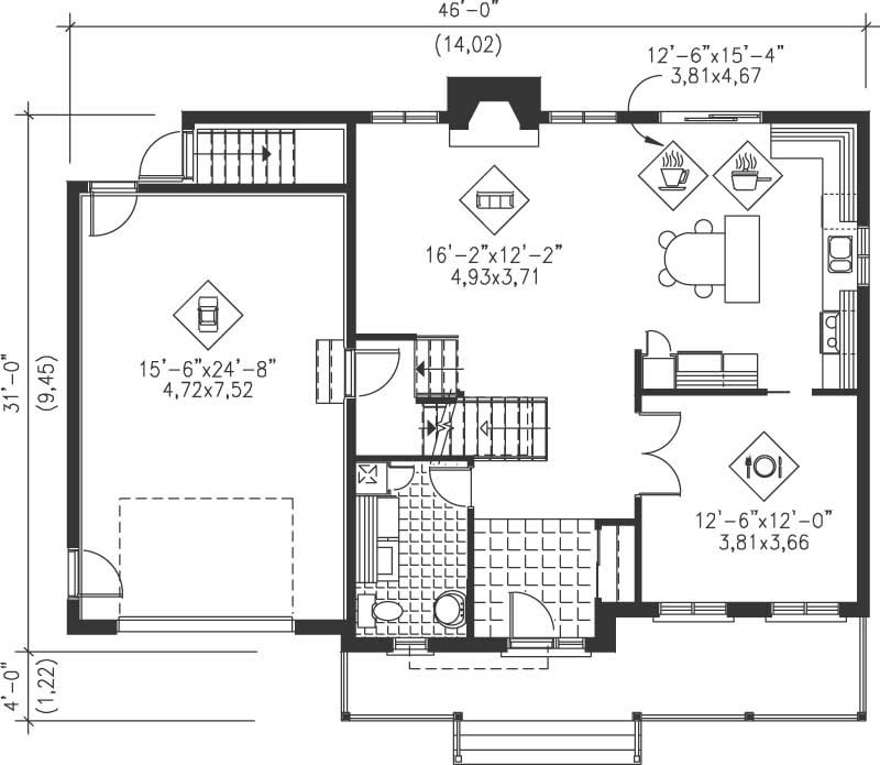 Floor Plan First Story of Country Plan #157-1212