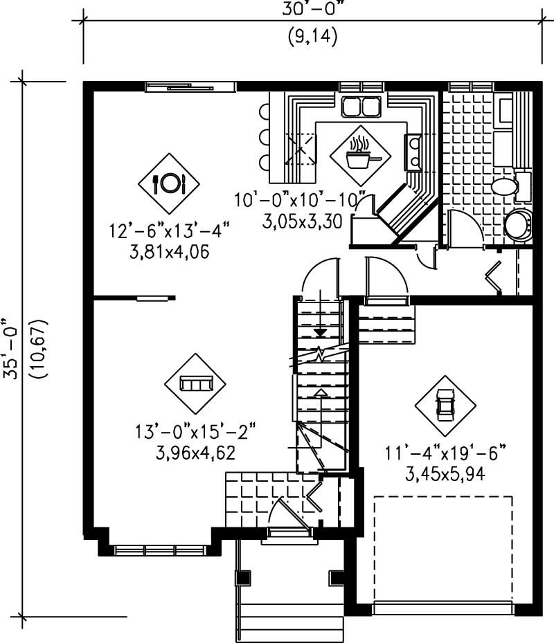 Floor Plan First Story of Colonial Plan #157-1213