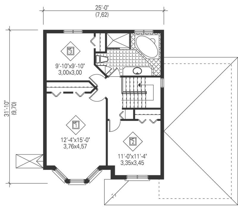 Floor Plan Second Story of European Plan #157-1215