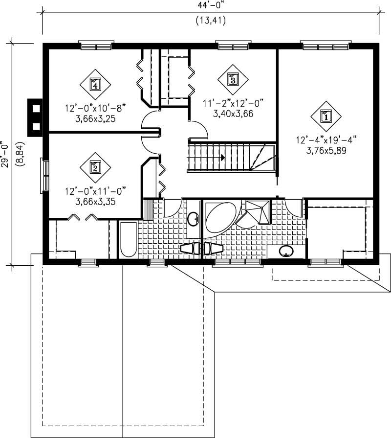 Floor Plan Second Story of European Plan #157-1221