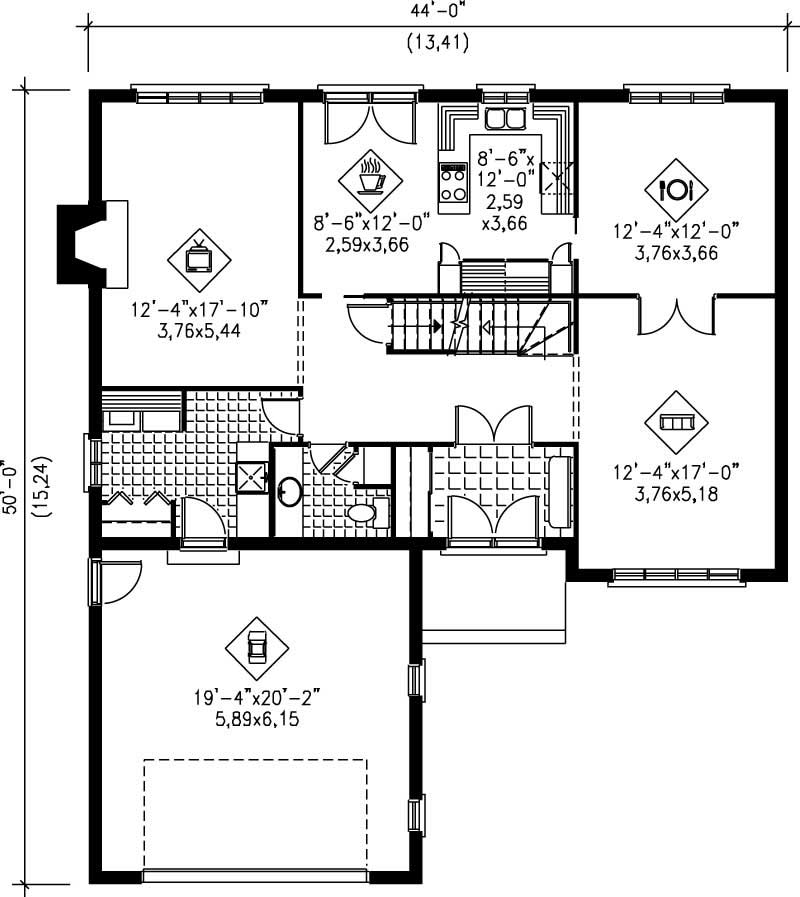 Floor Plan First Story of European Plan #157-1221