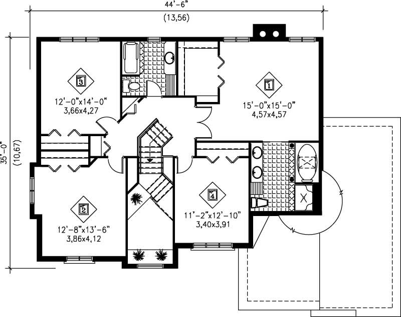 Floor Plan Second Story of European Plan #157-1223