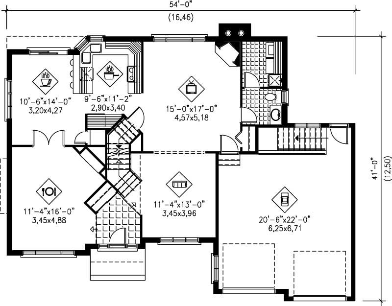 Floor Plan First Story of European Plan #157-1223