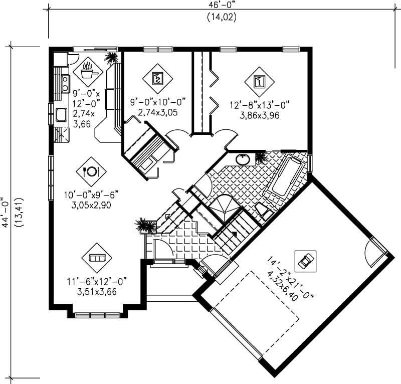 Floor Plan First Story of Ranch Plan #157-1224