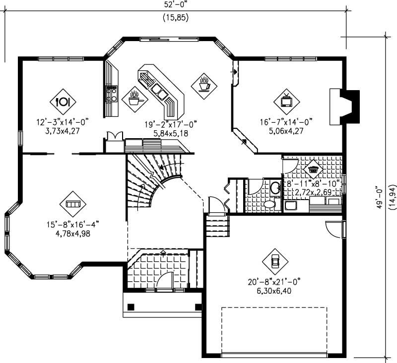 Floor Plan First Story of European Plan #157-1225
