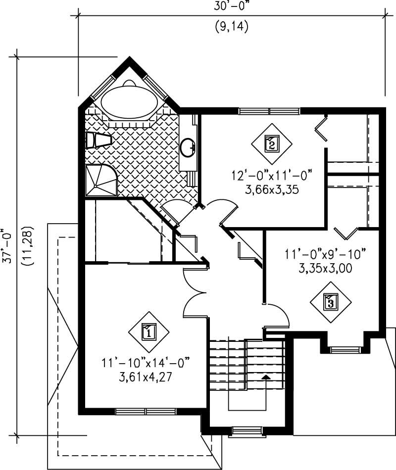 Floor Plan Second Story of Craftsman Plan #157-1226