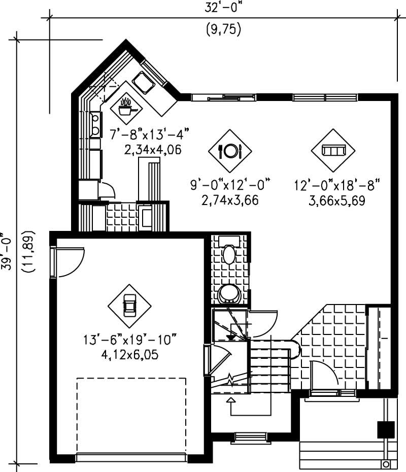 Floor Plan First Story of Craftsman Plan #157-1226