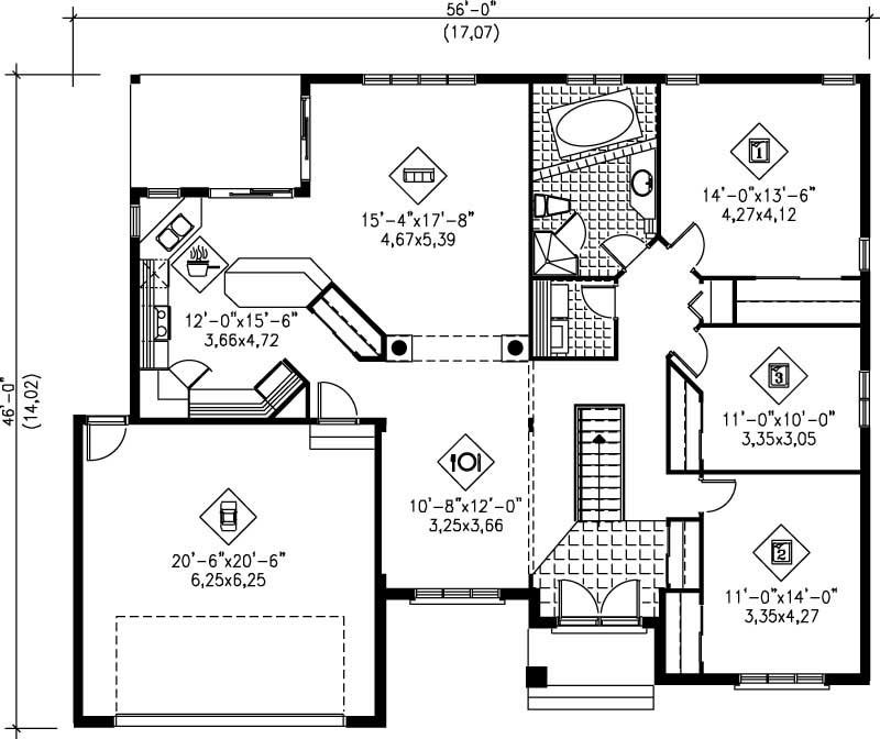 Floor Plan First Story of Craftsman Plan #157-1227