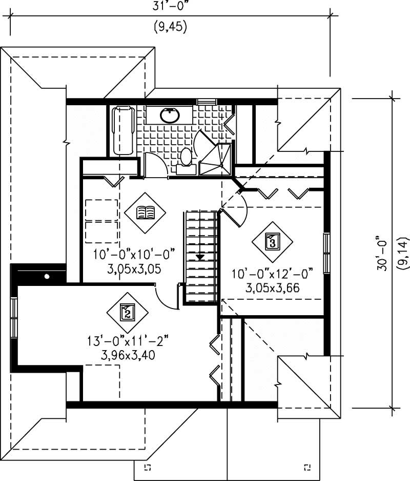 Floor Plan Upper Level of Country Plan #157-1228