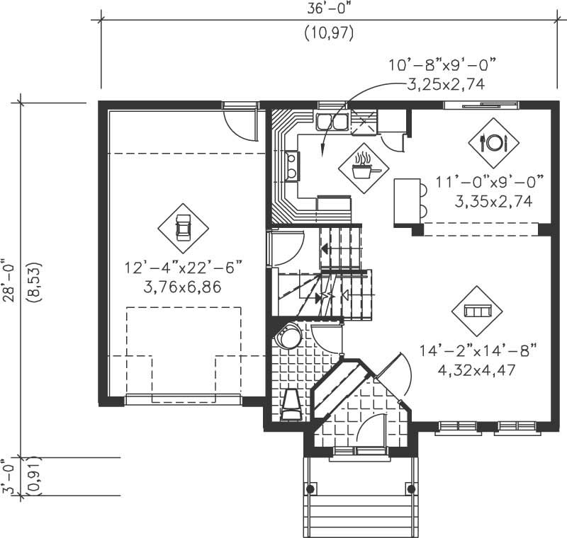 Floor Plan First Story of Ranch Plan #157-1232