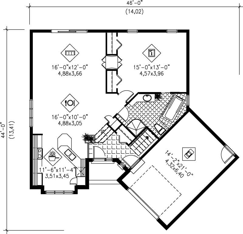 Floor Plan First Story of Ranch Plan #157-1237