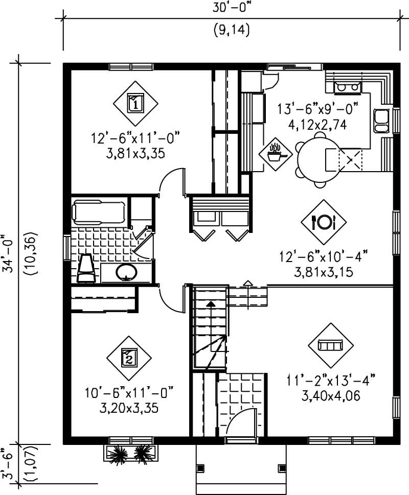 Floor Plan First Story of Bungalow Plan #157-1238