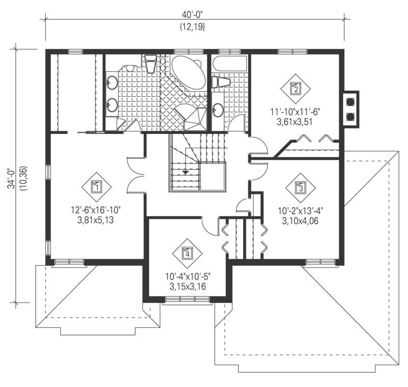 Floor Plan Second Story of European Plan #157-1239