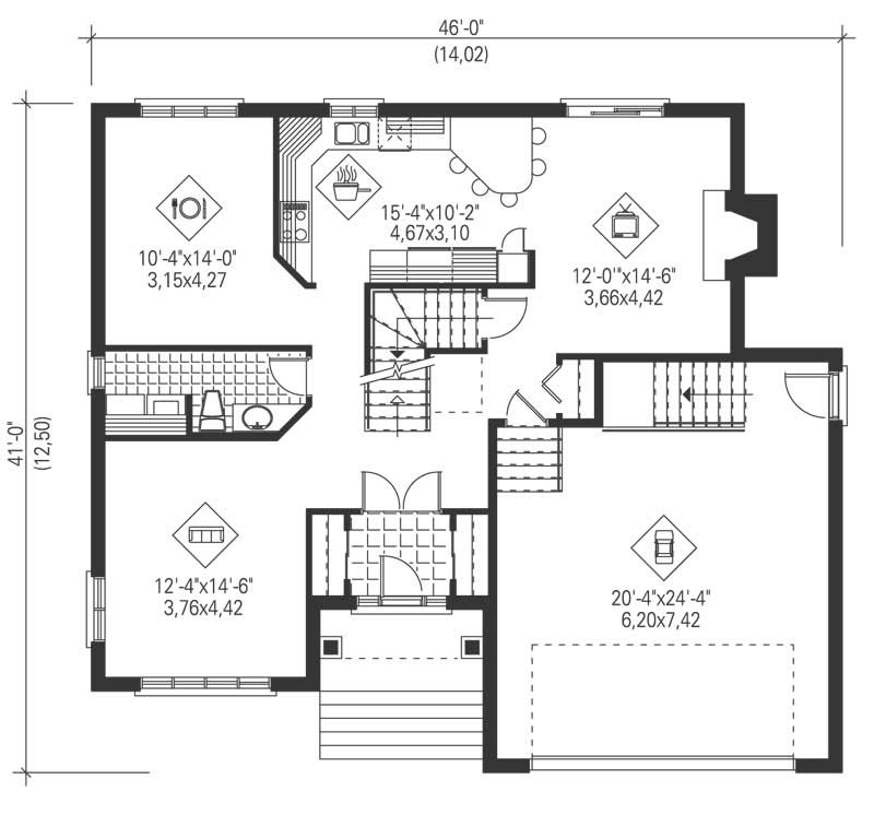 Floor Plan First Story of European Plan #157-1239
