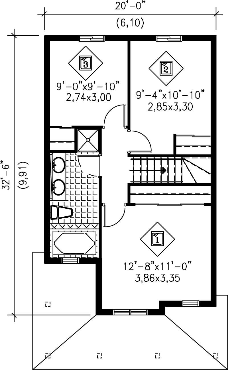 Floor Plan Second Story of Country Plan #157-1241