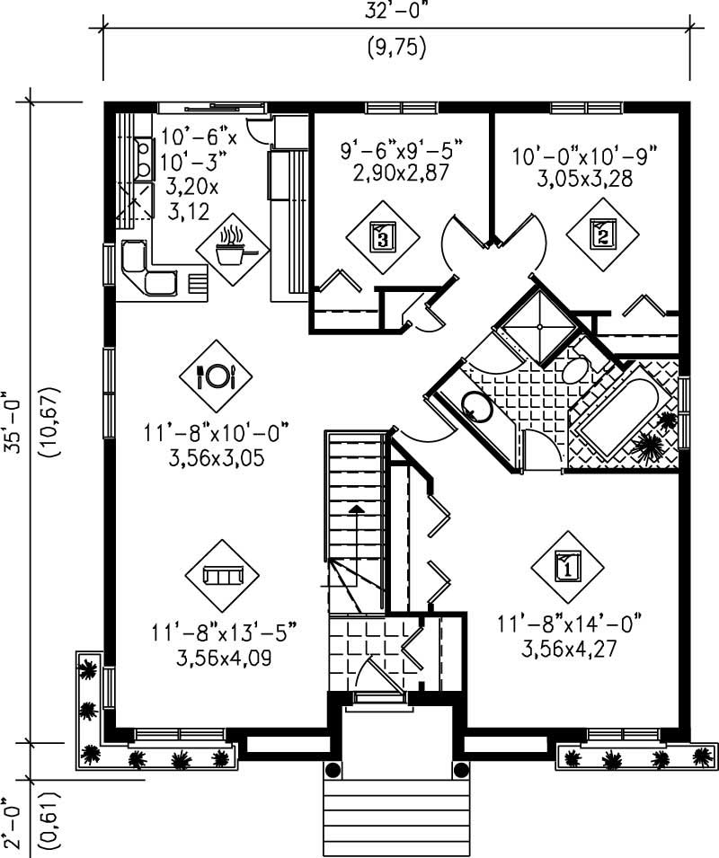 Floor Plan First Story of Bungalow Plan #157-1243