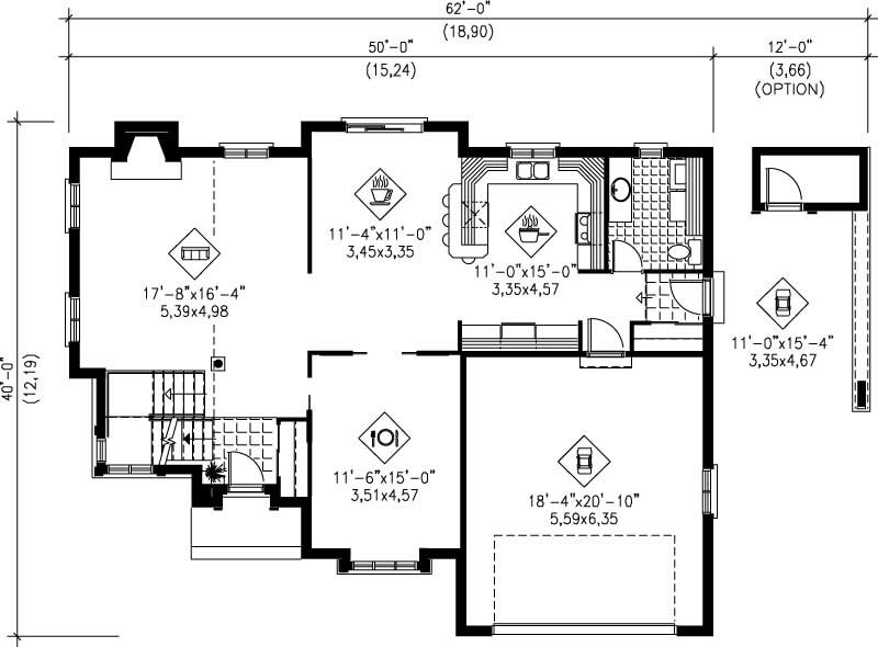 Floor Plan First Story of European Plan #157-1245