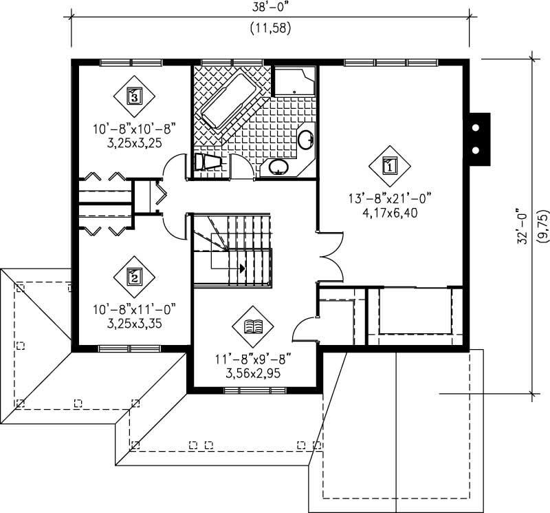 Floor Plan Third Story of Multi-Level Plan #157-1248