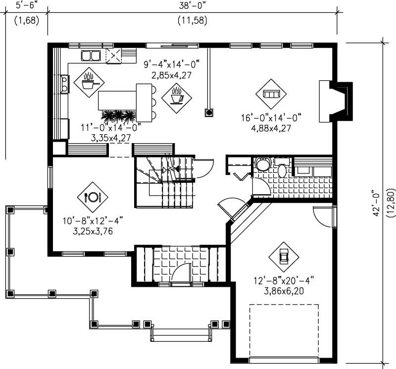 Floor Plan First Story of Multi-Level Plan #157-1248
