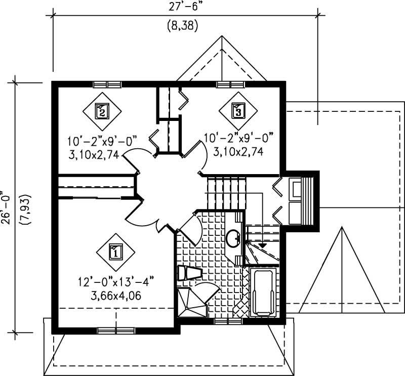 Floor Plan Second Story of Country Plan #157-1250