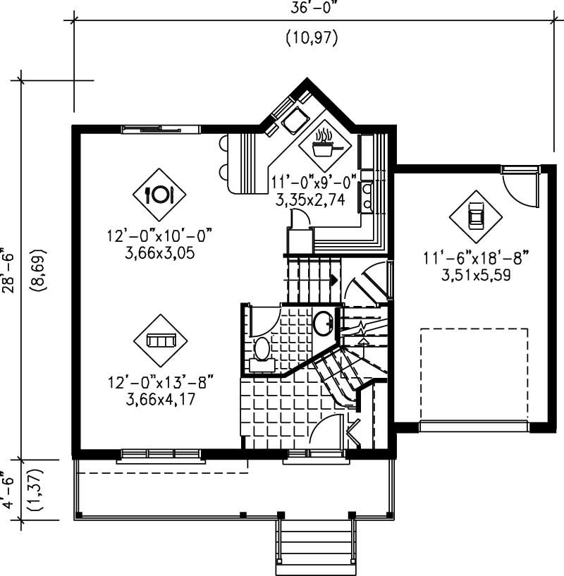 Floor Plan First Story of Country Plan #157-1250