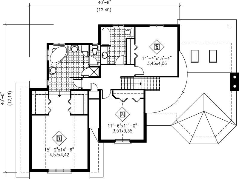 Floor Plan Second Story of Multi-Level Plan #157-1256