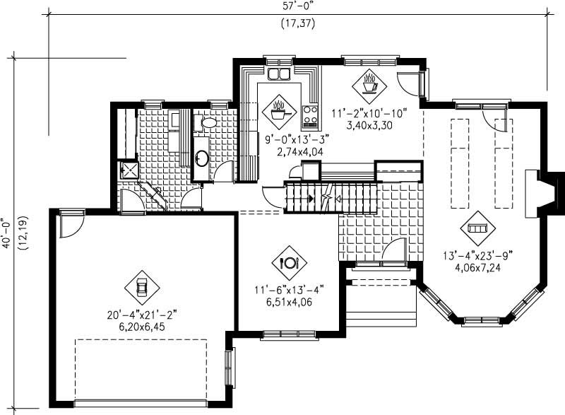 Floor Plan First Story of Multi-Level Plan #157-1256
