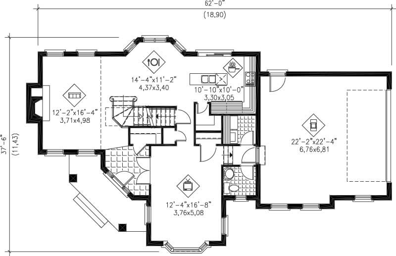 Floor Plan First Story of Victorian Plan #157-1257
