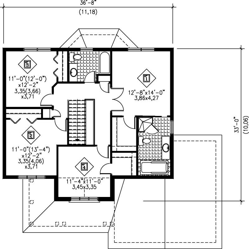 Floor Plan Second Story of Multi-Level Plan #157-1258
