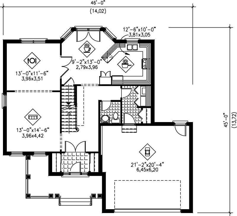 Floor Plan First Story of Multi-Level Plan #157-1258