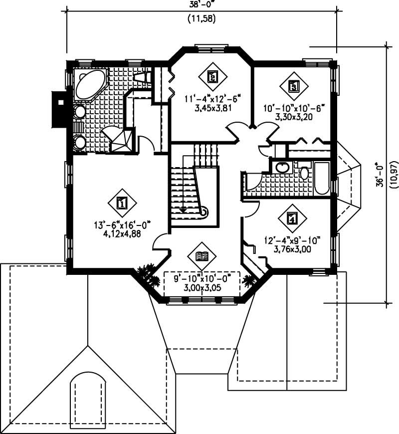 Floor Plan Second Story of French Plan #157-1259