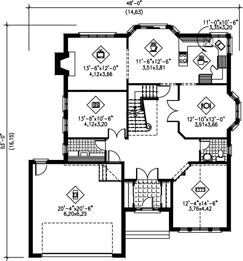 Floor Plan First Story of French Plan #157-1259