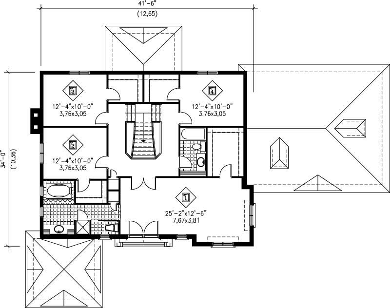 Floor Plan Second Story of French Plan #157-1260