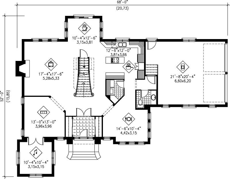 Floor Plan First Story of French Plan #157-1260