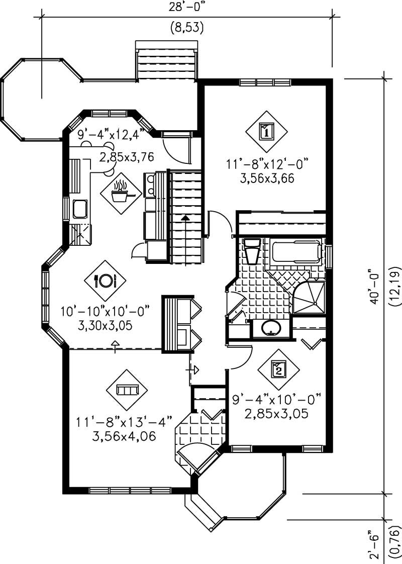 Floor Plan First Story of Bungalow Plan #157-1263
