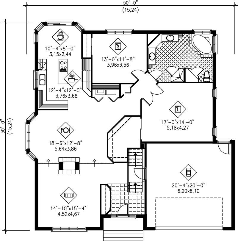 Floor Plan First Story of Craftsman Plan #157-1265