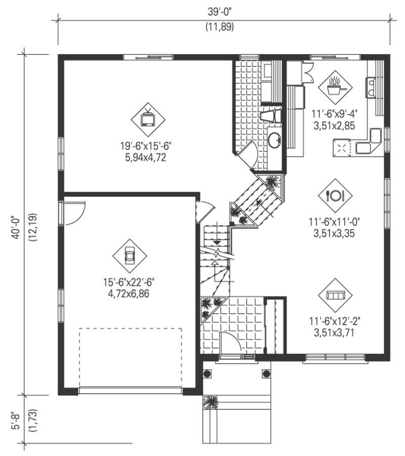 Floor Plan First Story of Craftsman Plan #157-1266