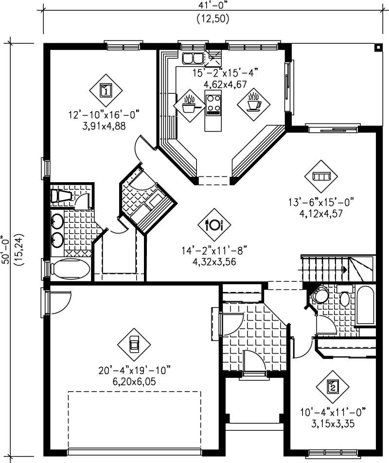 Floor Plan Main Level of Traditional Plan #157-1274