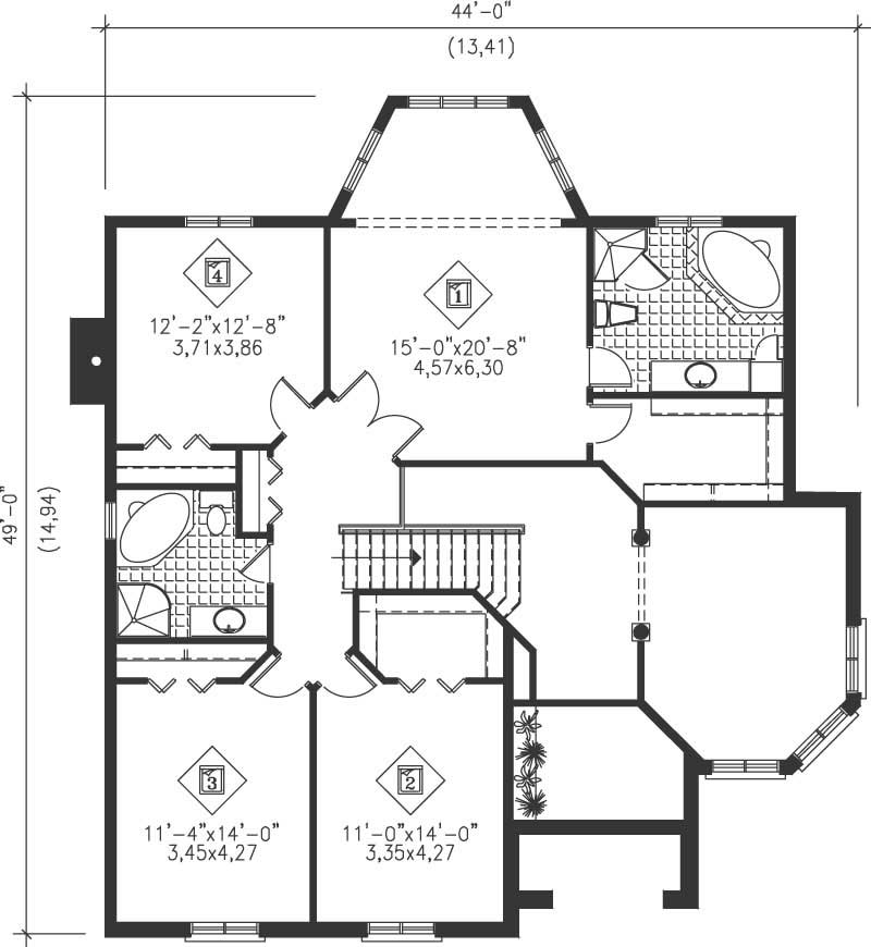 Floor Plan Second Story of Multi-Level Plan #157-1275