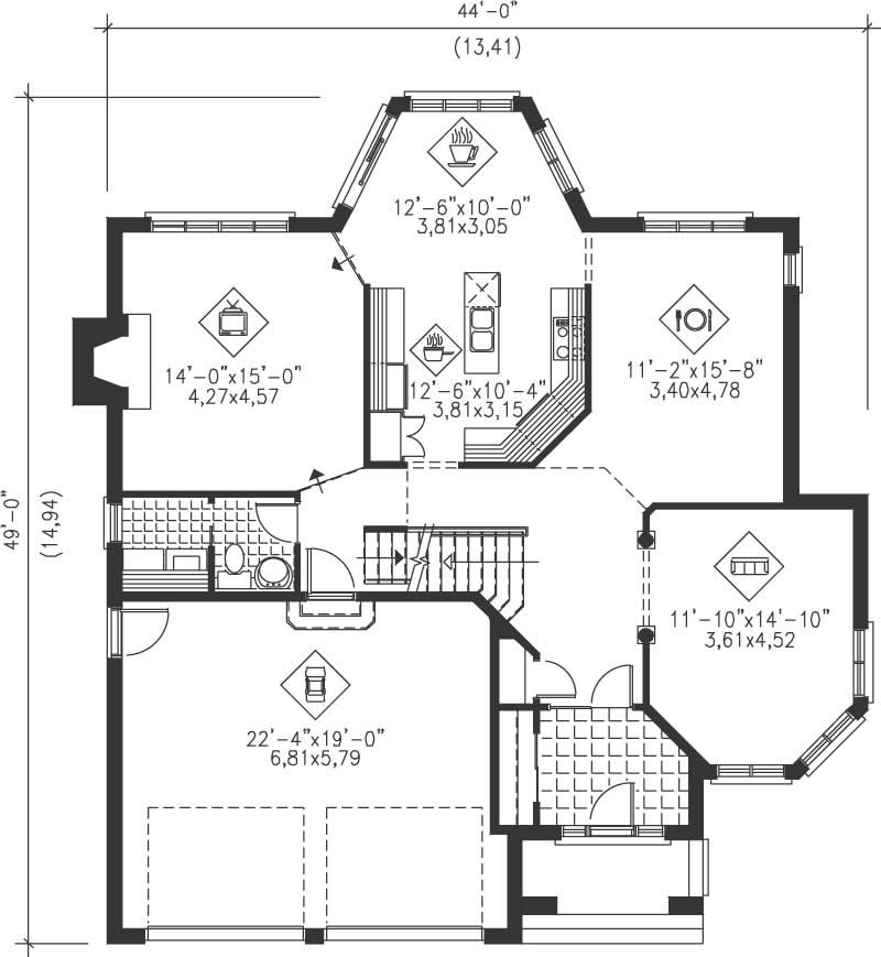 Floor Plan First Story of Multi-Level Plan #157-1275