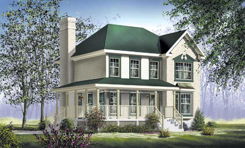 Front elevation of Farmhouse home (ThePlanCollection: House Plan #157-1276)