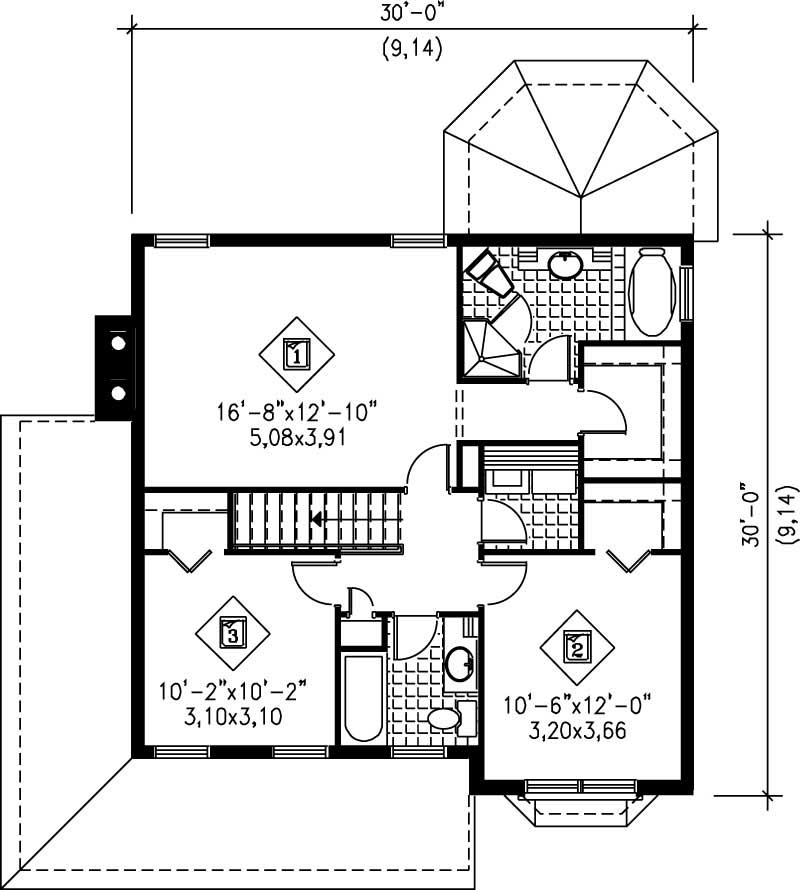 Floor Plan Second Story of Multi-Level Plan #157-1276