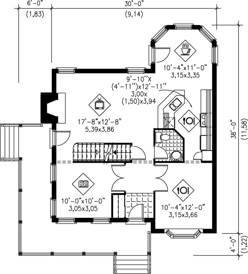 Floor Plan First Story of Multi-Level Plan #157-1276