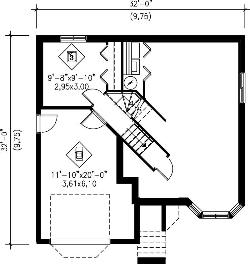 Floor Plan Basement of Ranch Plan #157-1281