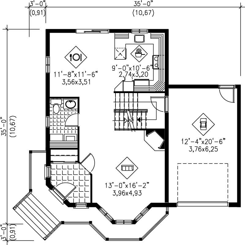 Floor Plan First Story of Small House Plans #157-1282