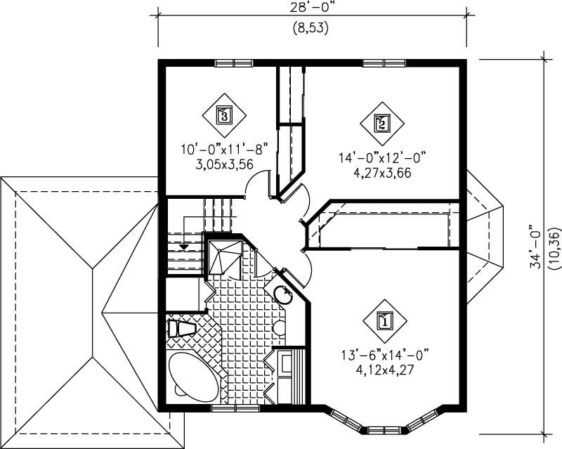 Floor Plan Second Story of European Plan #157-1284