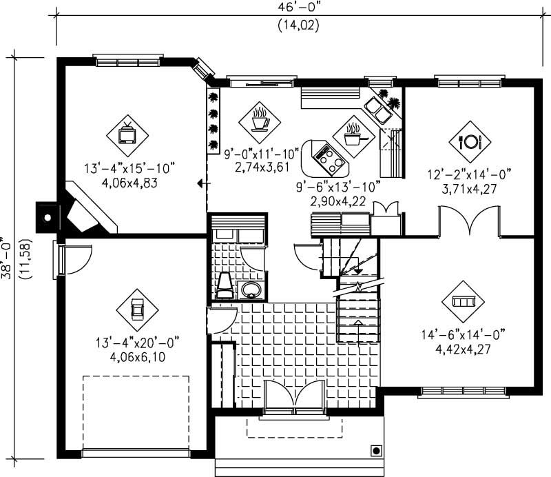 Floor Plan First Story of European Plan #157-1285