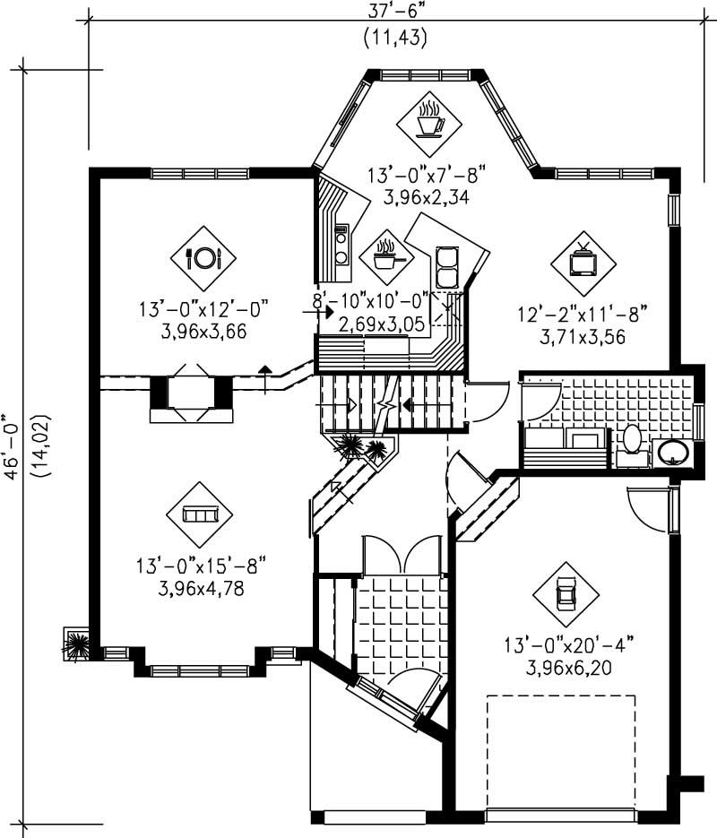 Floor Plan First Story of Craftsman Plan #157-1286