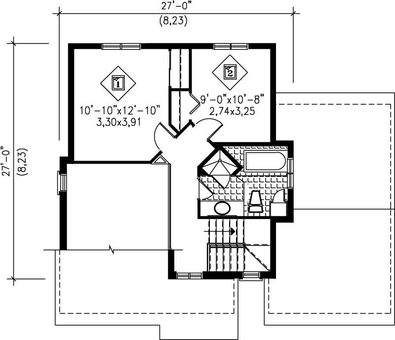 Floor Plan Second Story of Ranch Plan #157-1287