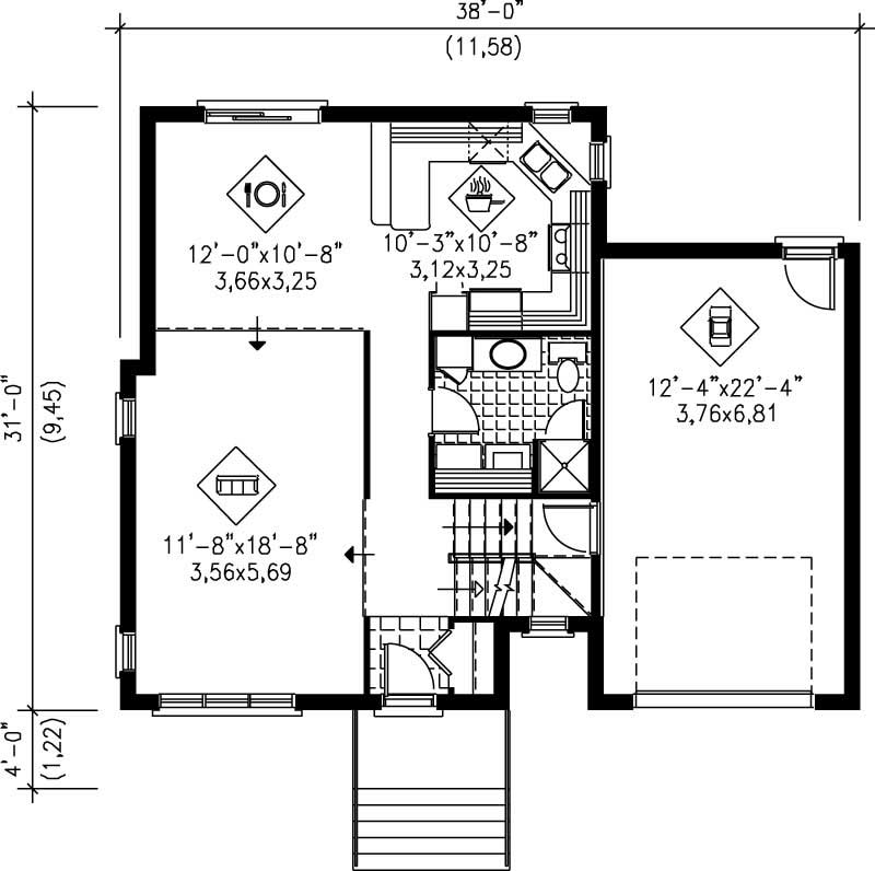 Floor Plan First Story of Ranch Plan #157-1287